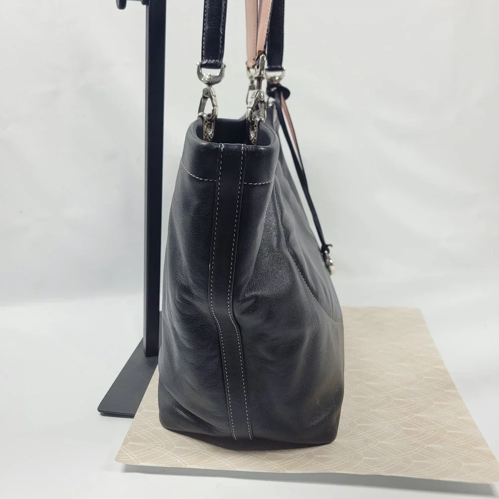Y2K Brighton Jodi Leather Handbag Purse Black Reversible French Country Tote